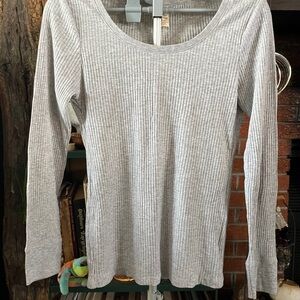 Faded Glory Light Gray Ribbed Long Sleeve Top